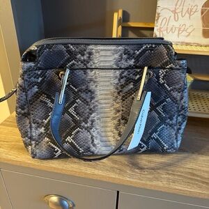 Calvin Klein Black and Gray Snake-Print Tote with silver Tone Accents NWT